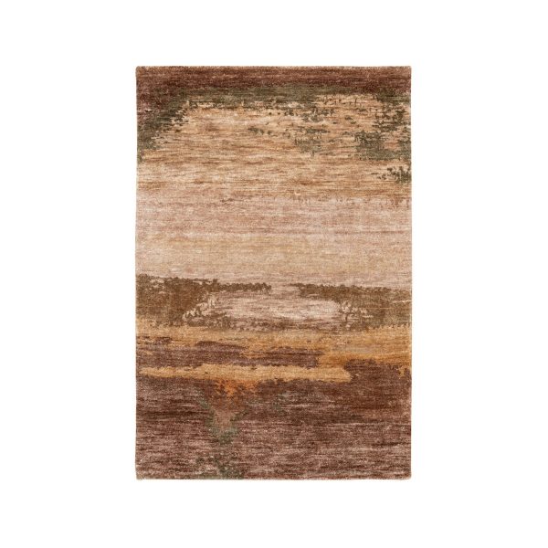 3'x5' Earth Tone Colors Abstract Design Wool And Silk Hand Knotted Modern Oriental Rug HR58467