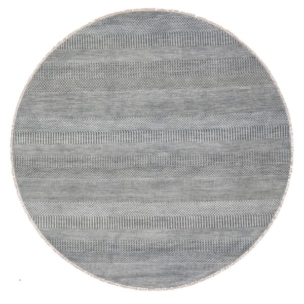 6'x6' Gray Wool and Silk Grass Design Hand Knotted Round Oriental Rug HR59333