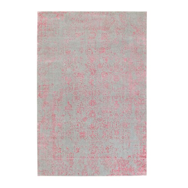 6'x9' Pink Hand Loomed Jacquard Wool and Art Silk All Over Design Oriental Rug HR58599