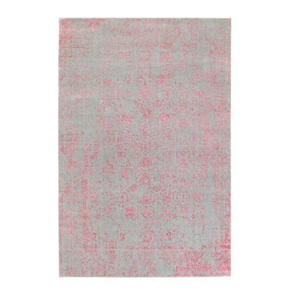 6'x9' Pink Wool and Art Silk Transitional Design Hand Loomed Jacquard Oriental Rug HR58600