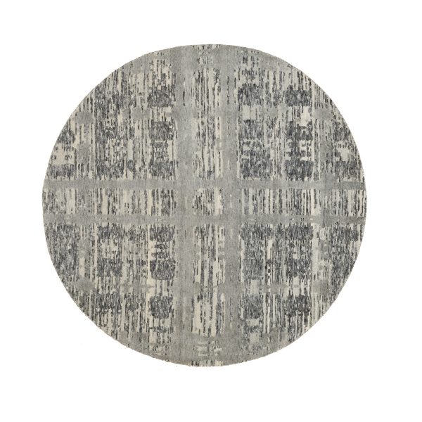 5'2"x5'2" Gray Hand Spun Undyed Natural Wool Modern Hand Knotted Round Oriental Rug HR58613