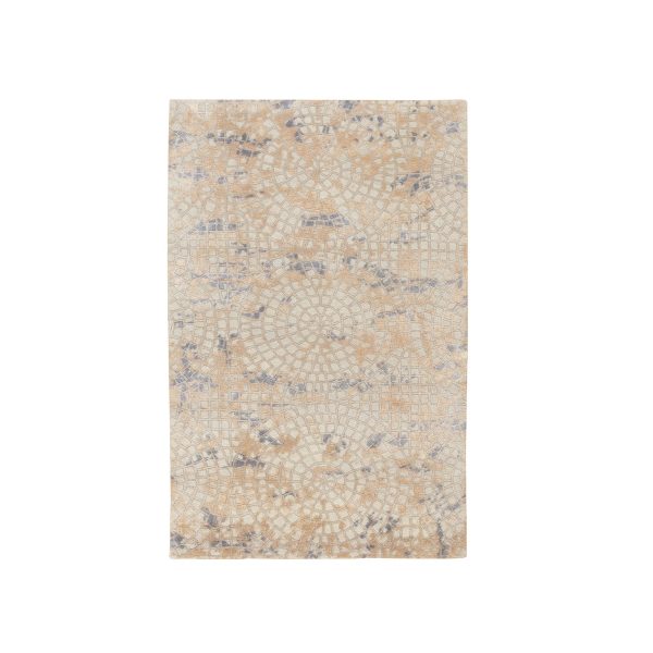 3'x5' Gray Wool and Pure Silk Mosaic Design Hand Knotted Modern Oriental Rug HR58637