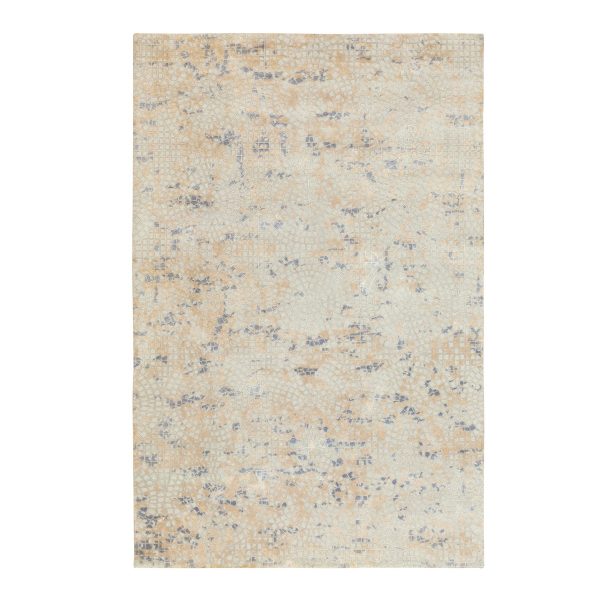 5'10"x9' Gray Wool and Pure Silk Mosaic Design Hand Knotted Modern Oriental Rug HR58645