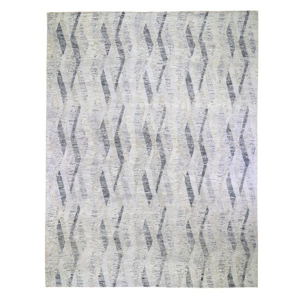 11'10"x15'2" DIMENSIONAL CURTAINS Gray Oversized Silk With Textured Wool Hand Knotted Oriental Rug HR59268