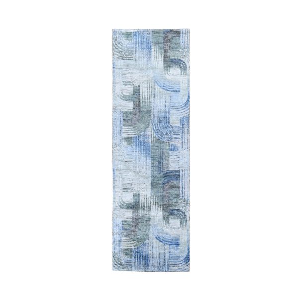 2'7"x8'3" THE INTERTWINED PASSAGE, Silk with Textured Wool Hand Knotted Runner Oriental Rug HR59485