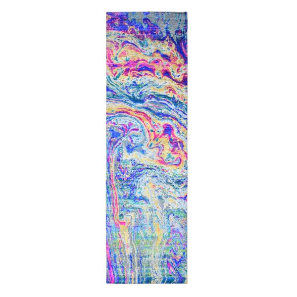3'x10' Colorful Sari Silk with Textured Wool The Lava Design Wide Runner Hand Knotted Oriental Rug HR59502