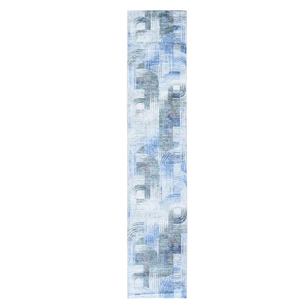 2'6"x12'3" THE INTERTWINED PASSAGE, Silk with Textured Wool Hand Knotted Runner Oriental Rug HR59503