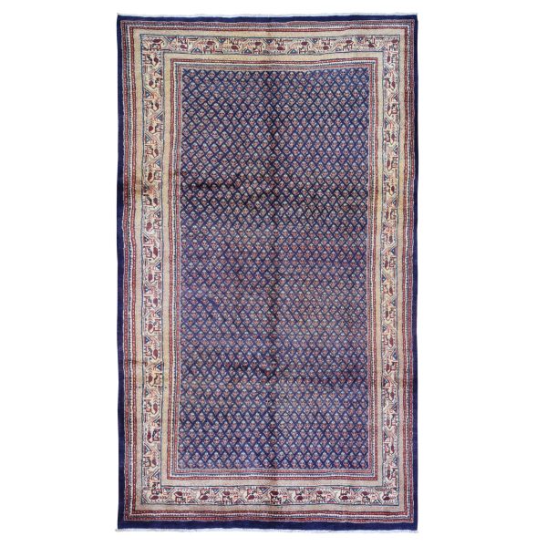 6'1"x11'4" Navy Blue Semi Antique Seraband All Over Botteh Design Pure Wool Hand Knotted Wide Runner Oriental Rug HR59509