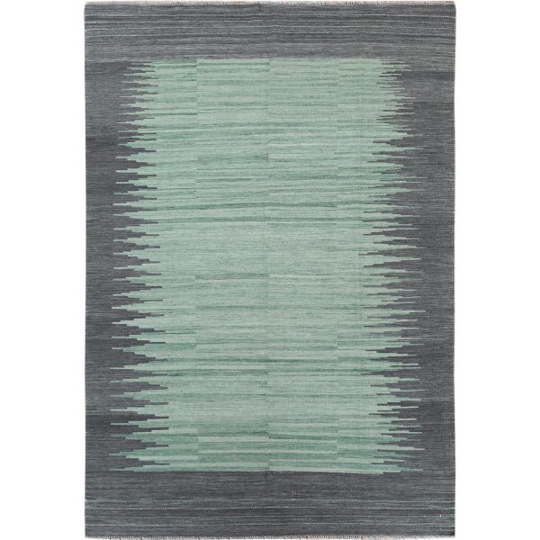 6'1"x9'1" Light Green Ethnic Design Flat Weave Kilim Pure Wool Hand Woven Reversible Oriental Rug HR60026
