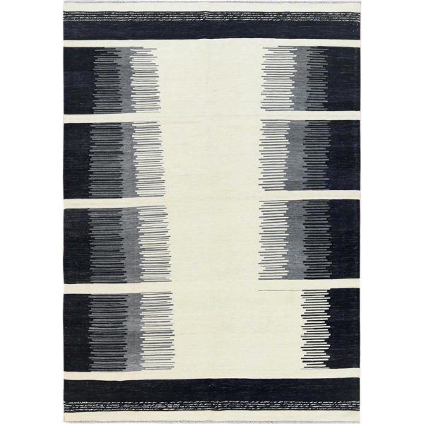 6'3"x9' Avant-Garde Design With Open Field Flat Weave Kilim Pure Wool Reversible Hand Woven Oriental Rug HR60082