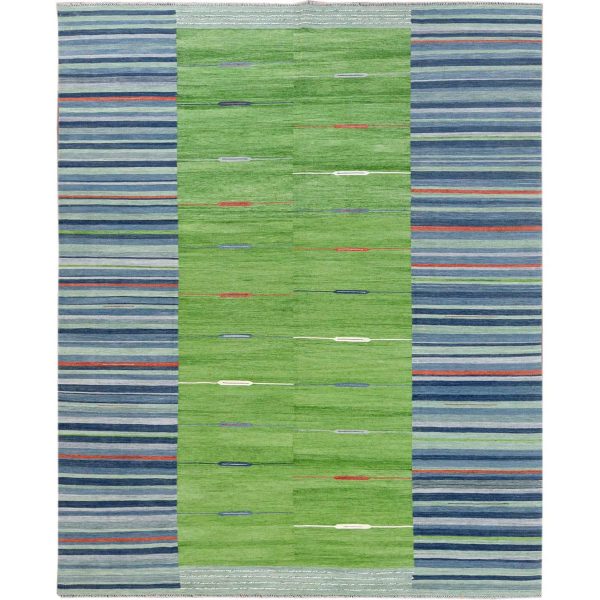 8'3"x10'1" Hand Woven Stripe Design Flat Weave Kilim Pure Wool Reversible Oriental Rug HR60094