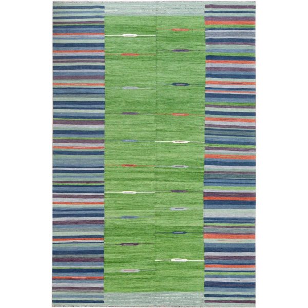 6'2"x9'2" Flat Weave Kilim Pure Stripe Design Wool Hand Woven Reversible Oriental Rug HR60095
