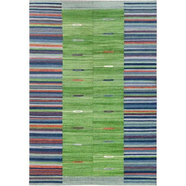 6'3"x9'2" Flat Weave Kilim Pure Wool Stripe Design
Hand Woven Reversible Oriental Rug HR60096