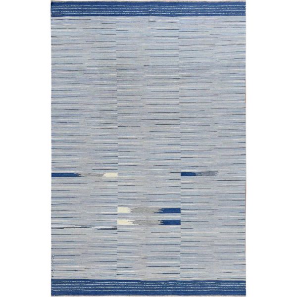 6'1"x9'1" Hand Woven Flat Weave Kilim Organic Nomadic Stripe Design Wool Reversible Oriental Rug HR60109