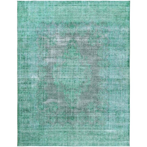 9'7"x12'5" Hand Knotted Shades of Light Green Overdyed Clean Distressed Vintage Persian Kerman Organic Wool Oriental Rug HR60305