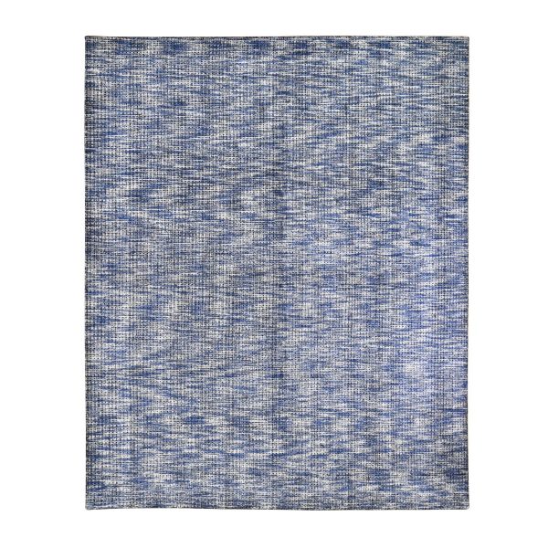 8'2"x10' Fence Design with Blue Wool and Art Silk Tone on Tone Hand Loomed Oriental Rug HR59534