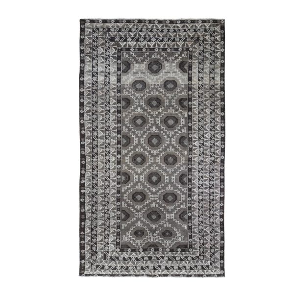 5'8"x9'10" Silver and Charcoal Black Washed Baluch Pure Wool Hand Knotted Oriental Rug HR59564