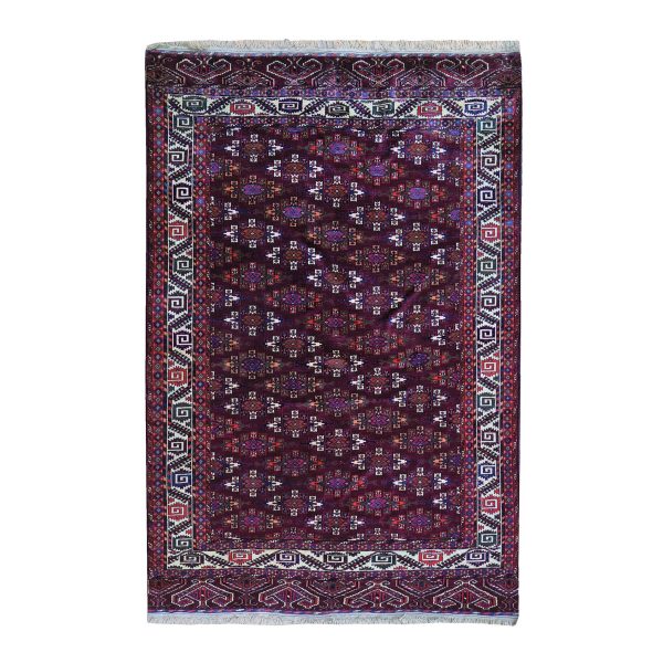 6'7"x9'6" Vintage Turkoman Yomut Bokara Main Rug 300 KPSI Soft and Supple Pure Wool Hand Knotted Clean Oriental HR59624
