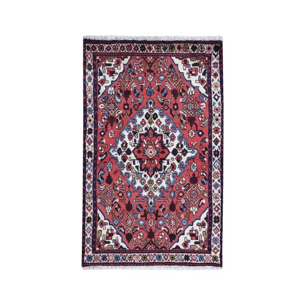 3'4"x5'3" Red Natural Wool New Persian Hamadan Flower Medallion Tribal Weaving Hand Knotted Oriental Rug HR59692