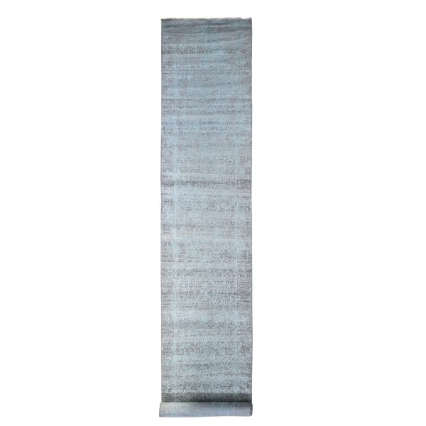 2'7"x14' Tone on Tone Wool and Silk Broken Persian Design Hand Knotted Runner Oriental Rug HR59705