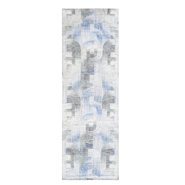 4'x12'5" THE INTERTWINED PASSAGE, Silk with Textured Wool Hand Knotted Wide Runner Oriental Rug HR59732