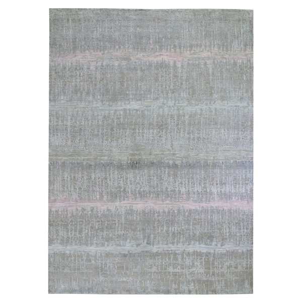 9'x12'5" Cardiac Design with Pastel Colors Textured Wool and Pure Silk Hand Knotted Oriental Rug HR59948