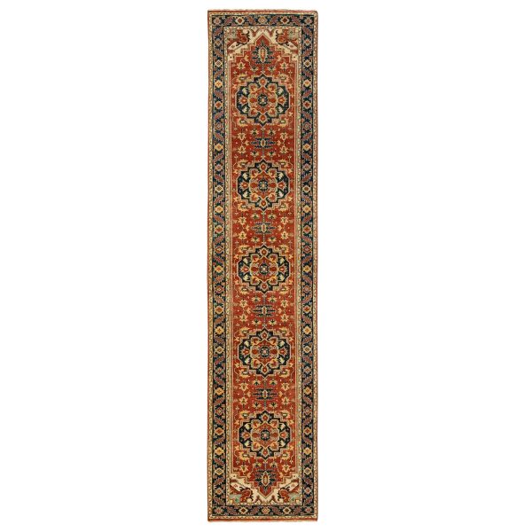 2'6"x12'2" Organic Wool Red Antiqued Heriz Re-Creation Hand Knotted Oriental Runner Rug HR62011