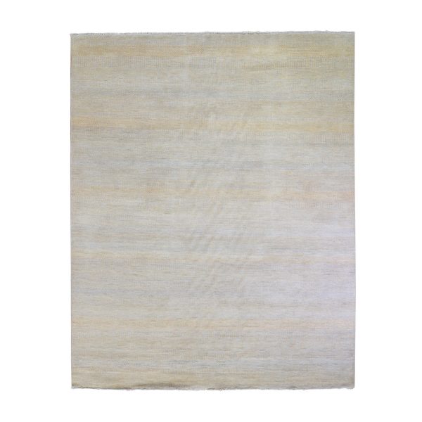 8'1"x9'8" Yellow Hand Knotted Grass Design Wool and Silk Oriental Rug HR66056