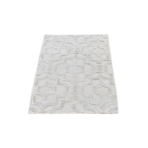 2'x2'10" Ivory Hi-Low Modern Textured Wool Mat Hand Knotted Oriental Rug HR66159