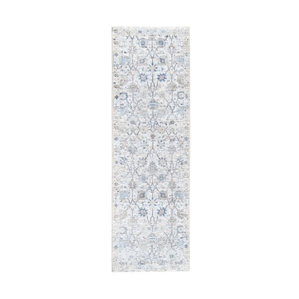 2'6"x8'2" Hand Knotted Ivory Silk With Textured Wool Tabriz Vase And Pomegranate Design Oriental Runner Rug HR62289