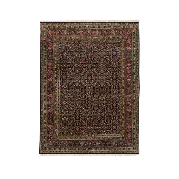 5'1"x7'1" Hand Spun Wool Midnight Blue All Over Herat Fish Design Hand Knotted Oriental Rug HR62343