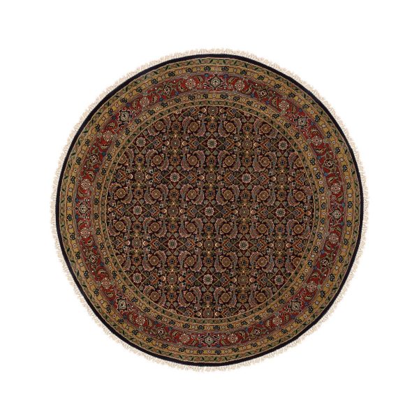 5'9"x5'9" Round Midnight Blue All Over Herat Fish Design Hand Knotted Hand Spun Wool Oriental Rug HR62349