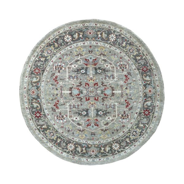 5'8"x5'9" Gray Peshawar With Heriz Design Vibrant Wool Round Hand Knotted Oriental Rug HR67189
