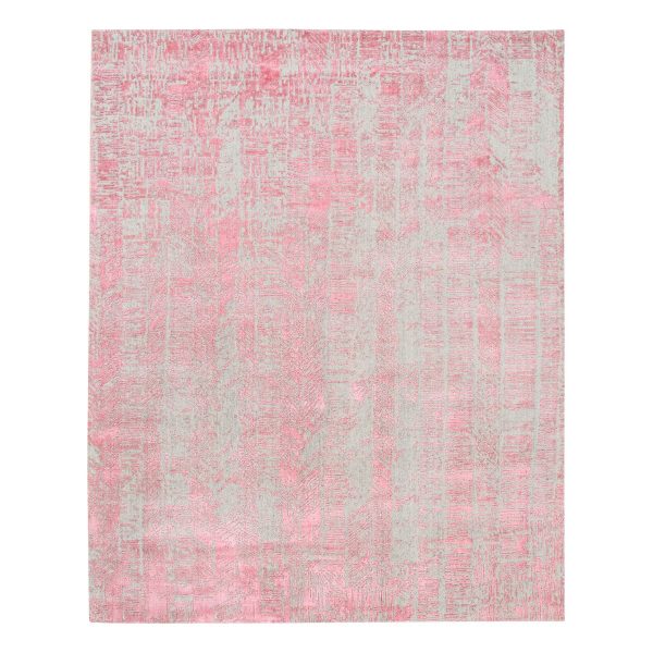 7'10"x10'1" Pink Tone On Tone Wool And Plant Based Silk Erased Transitional Modern Design Jacquard Hand Loomed Oriental Rug HR62257
