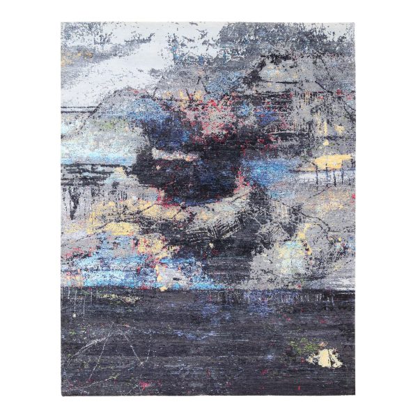 8'x10' Charcoal Black With Pop Of Colors Modern Wool And Silk Hand Knotted Oriental Rug HR62407