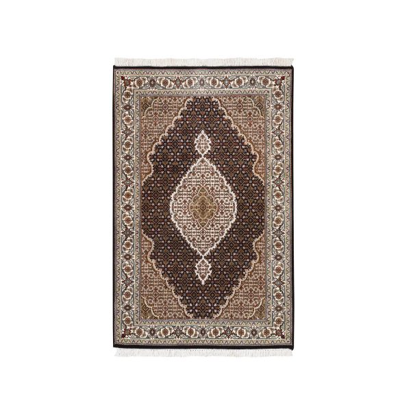3'1"x6' Hand Knotted Black Tabriz Mahi Fish Medallion Design Wool And Silk Oriental Rug HR62488