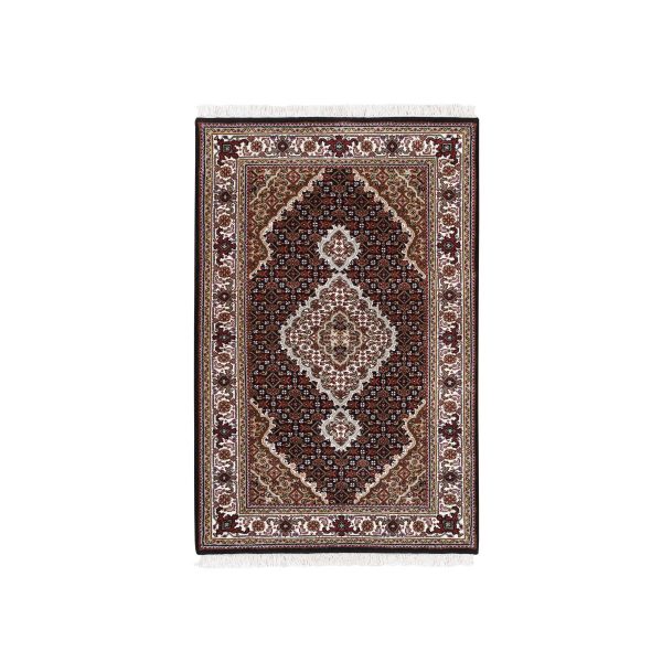 3'2"x5'4" Black Fish Medallion Design Tabriz Mahi Hand Knotted Wool And Silk Oriental Rug HR62491