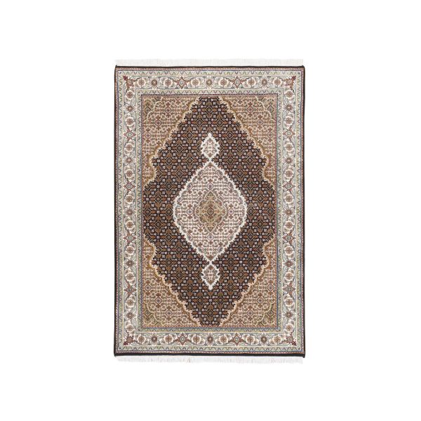 3'10"x6' Hand Knotted Black Tabriz Mahi Fish Medallion Design Wool And Silk Oriental Rug HR62619