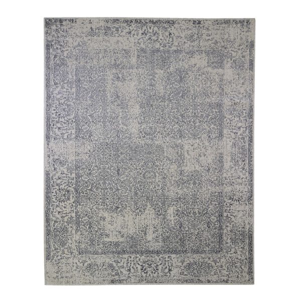 7'10"x9'9" Gray Fine jacquard Hand Loomed Erased Design Wool and Silk Oriental Rug HR66438