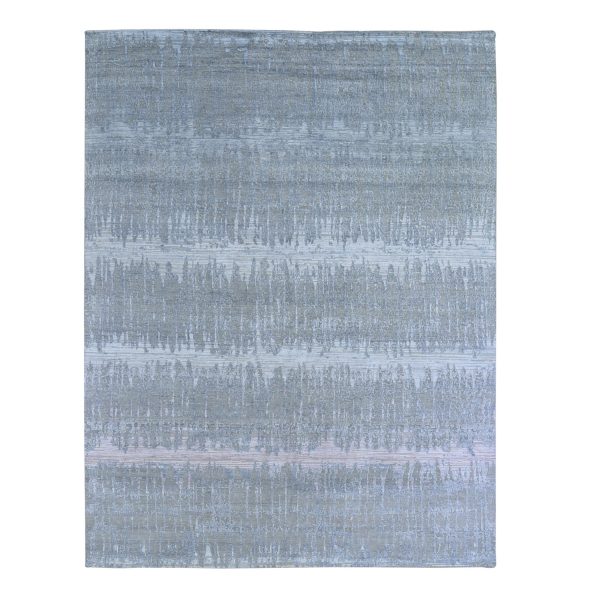 8'x10'3" Hand Knotted Cardiac Design with Pastel Colors Textured Wool and Pure Silk Oriental Rug HR66543