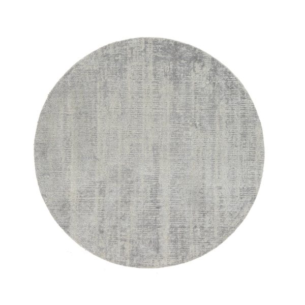 6'x6' Fine Jacquard Gray Hand Loomed Modern Design Wool and Plant Based Silk Oriental Round Rug HR62858