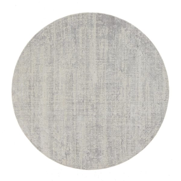 8'10"x8'10" Gray Fine Jacquard Wool and Plant Based Silk Tone on Tone Hand Loomed Oriental Round Rug HR62864