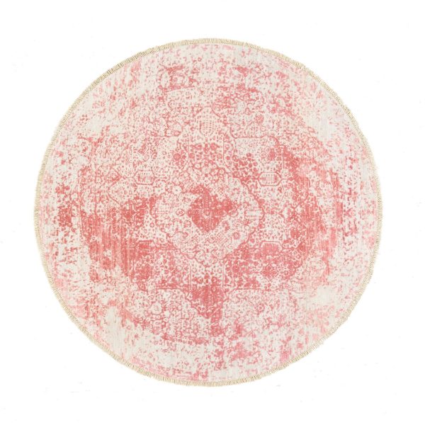 6'x6' Hand Knotted Pink Broken Persian Medallion Design Wool and Pure Silk Oriental Round Rug HR62875