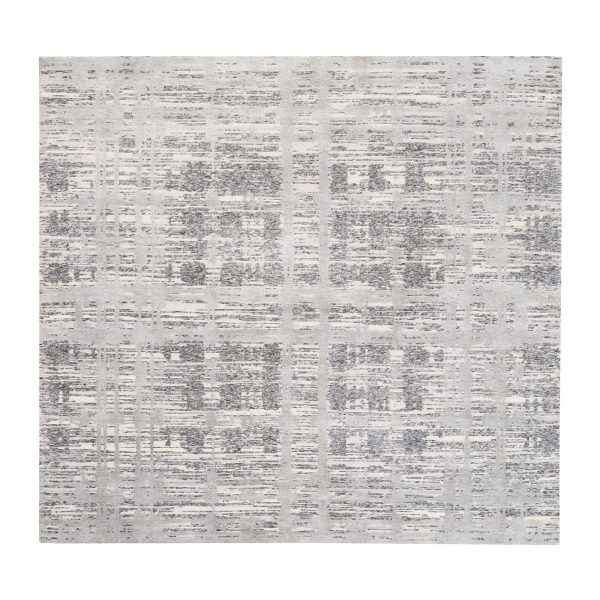 8'x8' Modern Hand Spun Undyed Natural Wool Hand Knotted Light Gray Oriental Square Rug HR62892