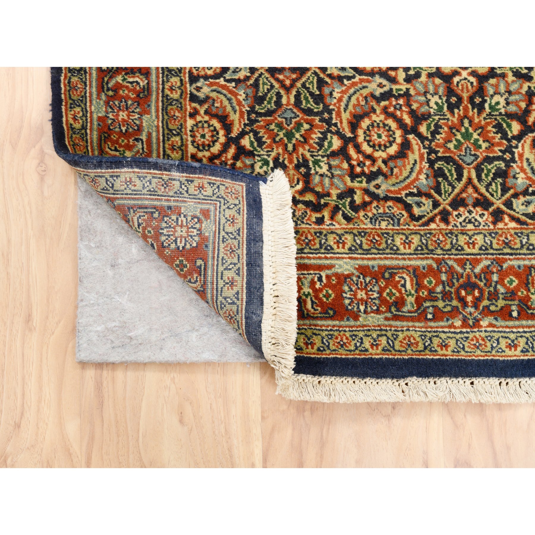 3'1"x5'2" Midnight Blue Herati All Over Fish Design Dense Weave Hand Knotted 250 KPSI Wool and Silk Oriental Rug HR62979 - Image 2