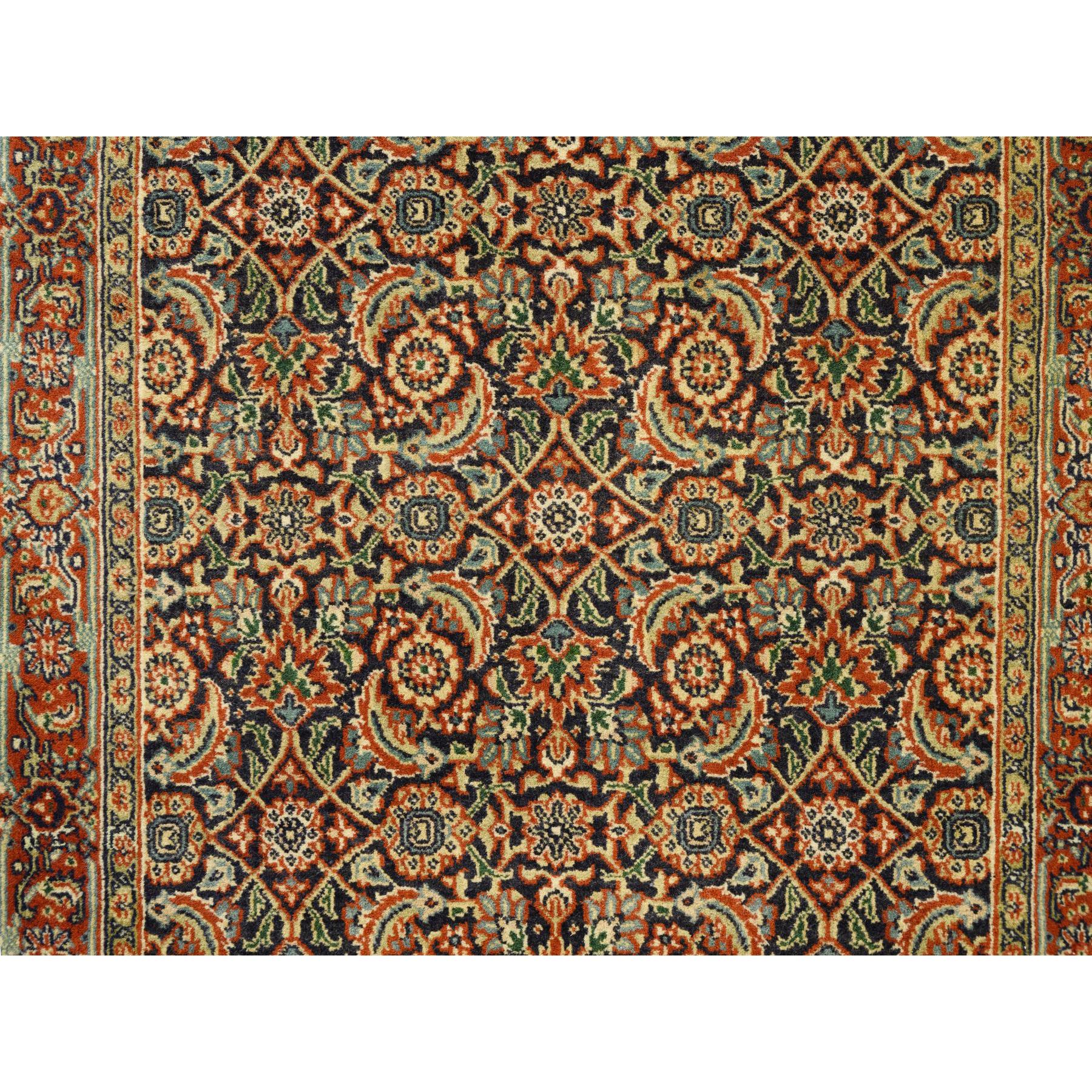 3'1"x5'2" Midnight Blue Herati All Over Fish Design Dense Weave Hand Knotted 250 KPSI Wool and Silk Oriental Rug HR62979 - Image 4