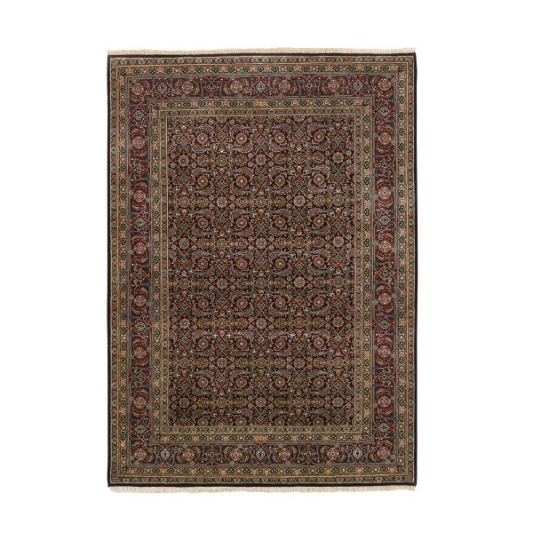 5'2"x7'4" Hand Spun New Zealand Wool and Silk 250 KPSI Dense Weave Black Herati Fish Design Hand Knotted Oriental Rug HR62995