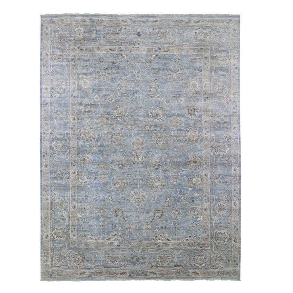 9'x12' Blue Wool and Silk Abrash Denser Weave Vegetable Dyes All Over Heriz Design Hand Knotted Oriental Rug HR66478