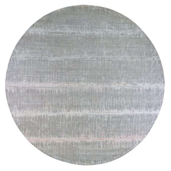 12'x12' Cardiac Design with Pastel Colors Round Textured Wool and Pure Silk Hand Knotted Oriental Rug HR66700