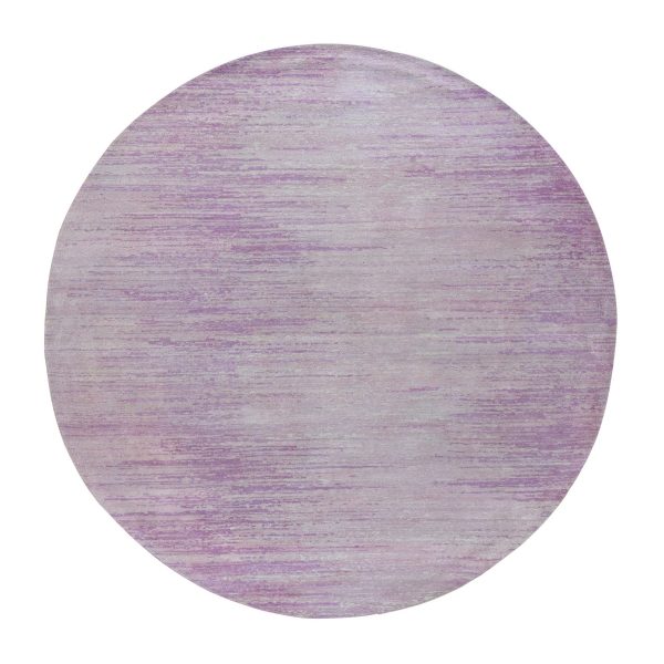 7'x7' Pink Zero Pile Organic Wool Only Ombre Design Hand Knotted Round Oriental Rug HR66705